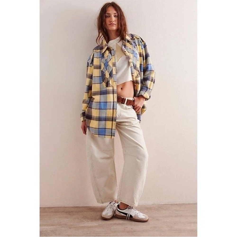 FREE PEOPLE Layla Oversized Plaid Button Down Shirt Size L